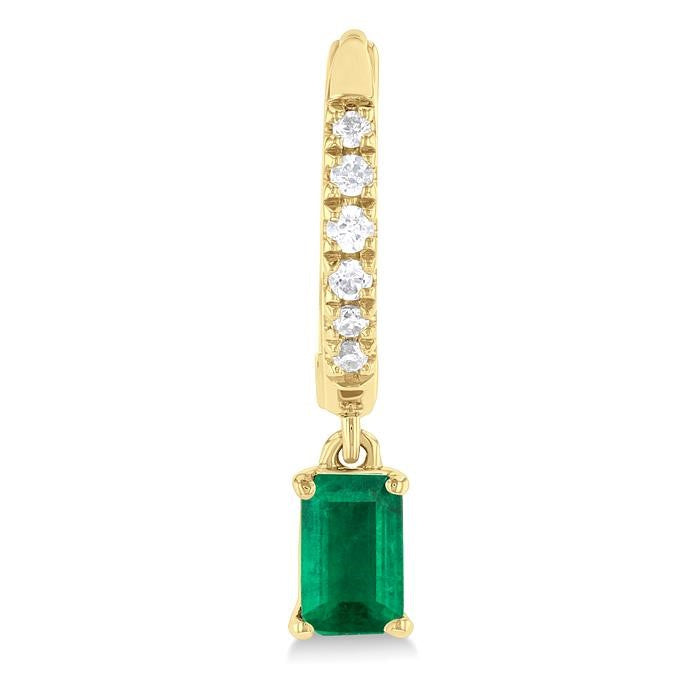5x3 MM Emerald Cut Emerald and 1/8 Ctw Round Cut Diamond Precious Petite Fashion Huggies in 10K Yellow Gold