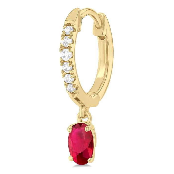 Oval Shape Gemstone & Petite Diamond Huggie Fashion Earrings