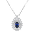 6X4 MM Pear Cut Sapphire and 1/3 Ctw Starburst Round Cut Diamond Precious Pendant With Chain in 14K White Gold