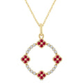 1.25 MM Clover Circle Ruby and 1/8 Ctw Round Cut Diamond Precious Pendant With Chain in 10K Yellow Gold
