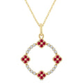 1.25 MM Clover Circle Ruby and 1/8 Ctw Round Cut Diamond Precious Pendant With Chain in 10K Yellow Gold
