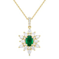 7x5 MM Oval Cut Emerald and 1 Ctw Pear & Round Cut Diamond Precious Pendant With Chain in 14K Yellow Gold