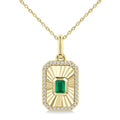 4X3 MM Octagon Shape Emerald and 1/8 Ctw Round Cut Diamond Pirouette Precious Fluted Medallion Pendant in 10K Yellow Gold with Chain