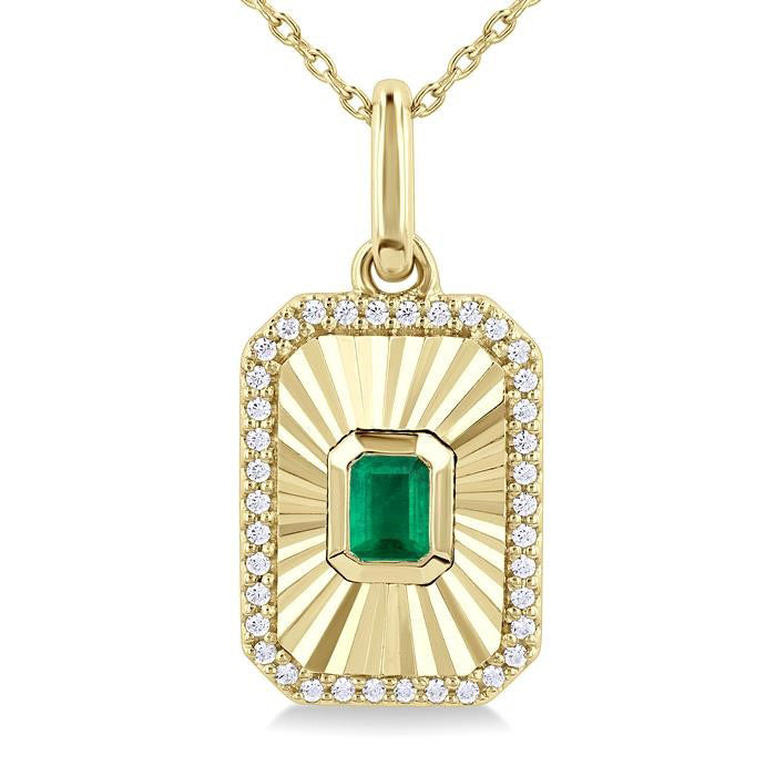 Blossom Emerald Shape Fluted Medallion Gemstone & Diamond Pendant