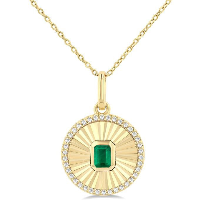 Freya Round Shape Fluted Medallion Gemstone & Diamond Pendant