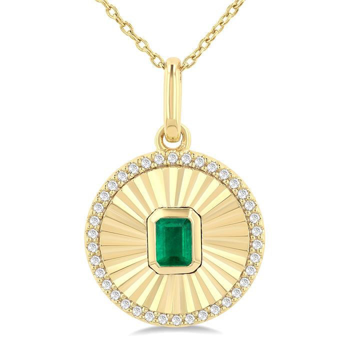 Freya Round Shape Fluted Medallion Gemstone & Diamond Pendant