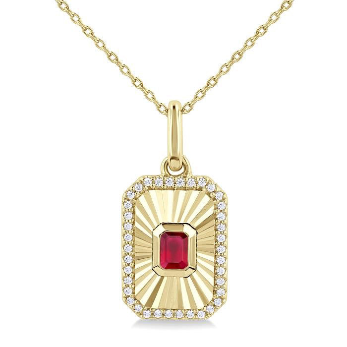 Celestia Emerald Shape Fluted Medallion Gemstone & Diamond Pendant