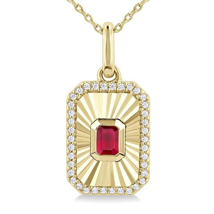 Celestia Emerald Shape Fluted Medallion Gemstone & Diamond Pendant