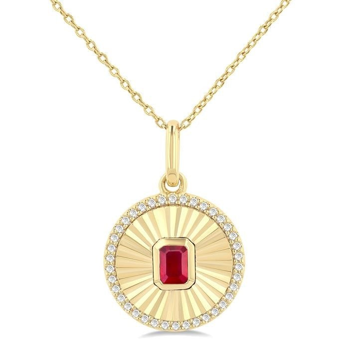 Luna Round Shape Fluted Medallion Gemstone & Diamond Pendant