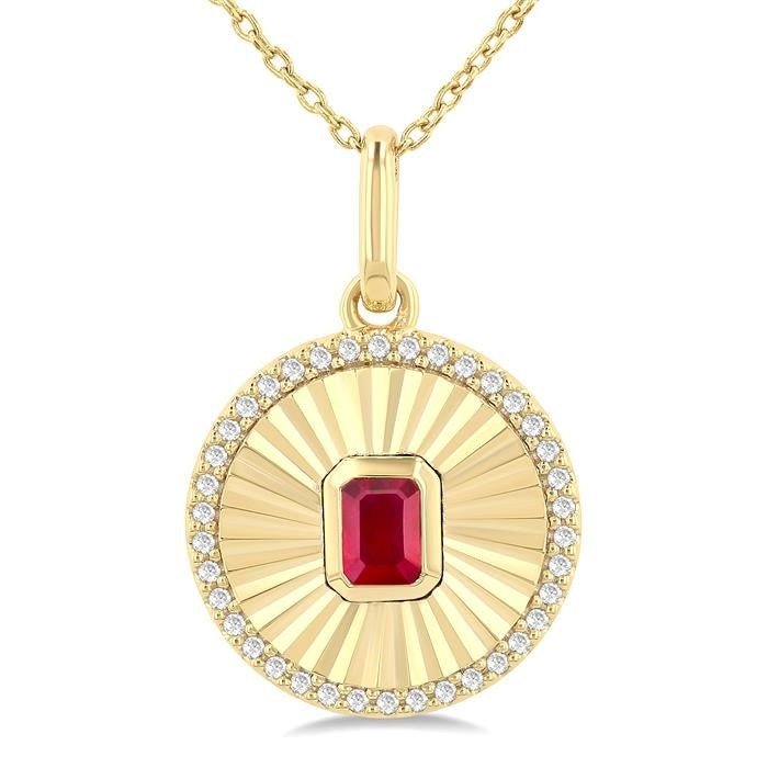 Luna Round Shape Fluted Medallion Gemstone & Diamond Pendant