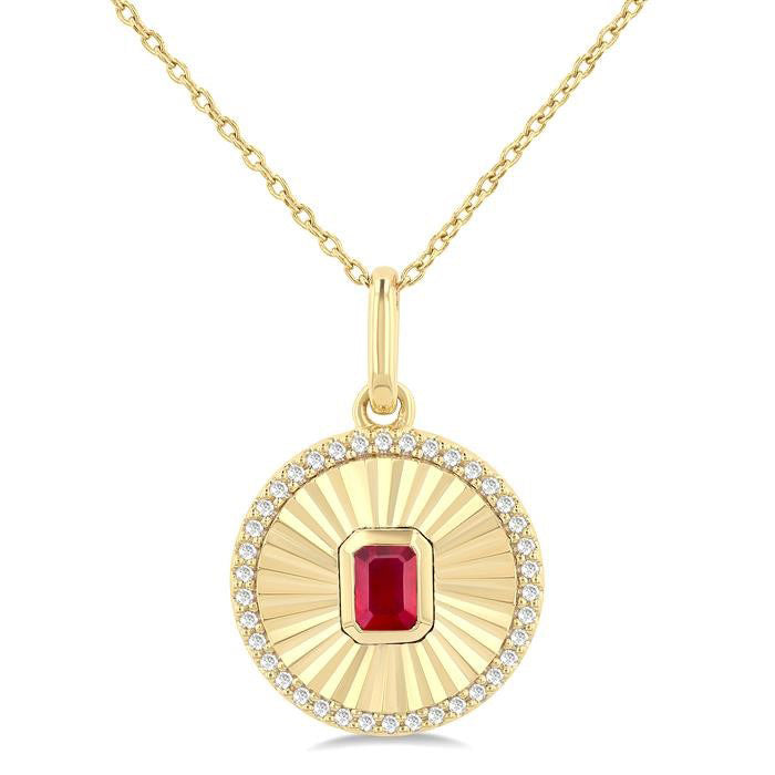 Luna Round Shape Fluted Medallion Gemstone & Diamond Pendant