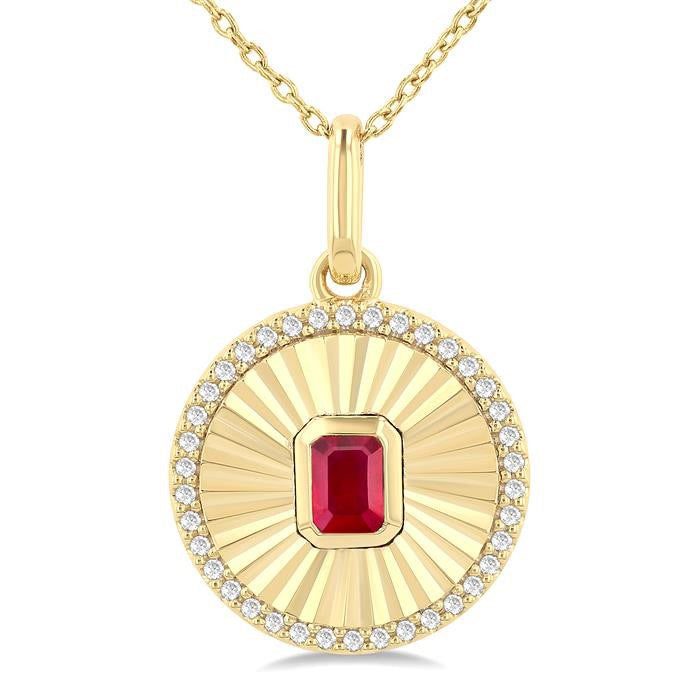 Luna Round Shape Fluted Medallion Gemstone & Diamond Pendant
