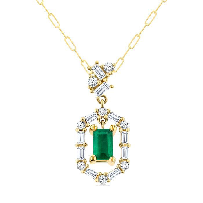 Celestia Emerald Shape Gemstone & Diamond Fashion Pendant