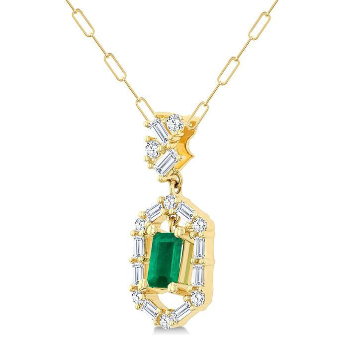 Celestia Emerald Shape Gemstone & Diamond Fashion Pendant