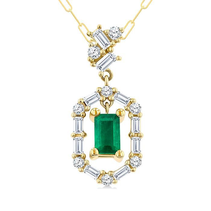 Celestia Emerald Shape Gemstone & Diamond Fashion Pendant