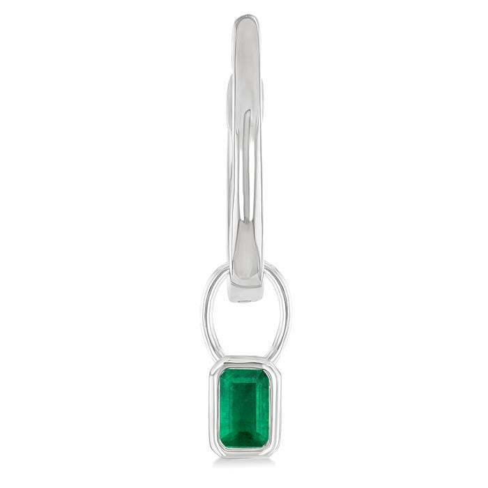 5x3 MM Bezel Set Emerald Precious Fashion Huggie Earrings in 14K White Gold