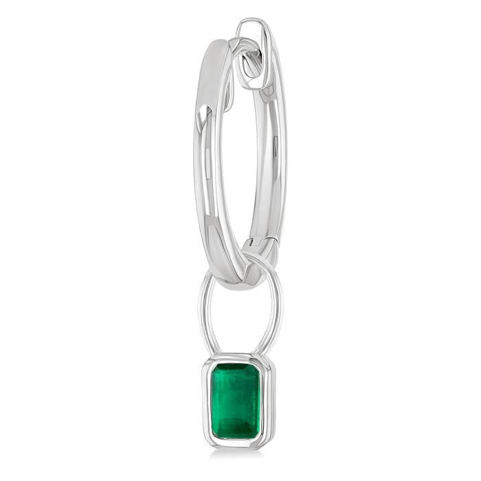 5x3 MM Bezel Set Emerald Precious Fashion Huggie Earrings in 14K White Gold