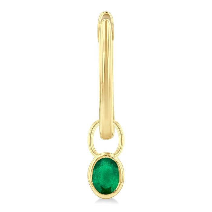 5x3 MM Bezel Set Oval Cut Emerald Precious Fashion Huggie Earrings in 14K Yellow Gold