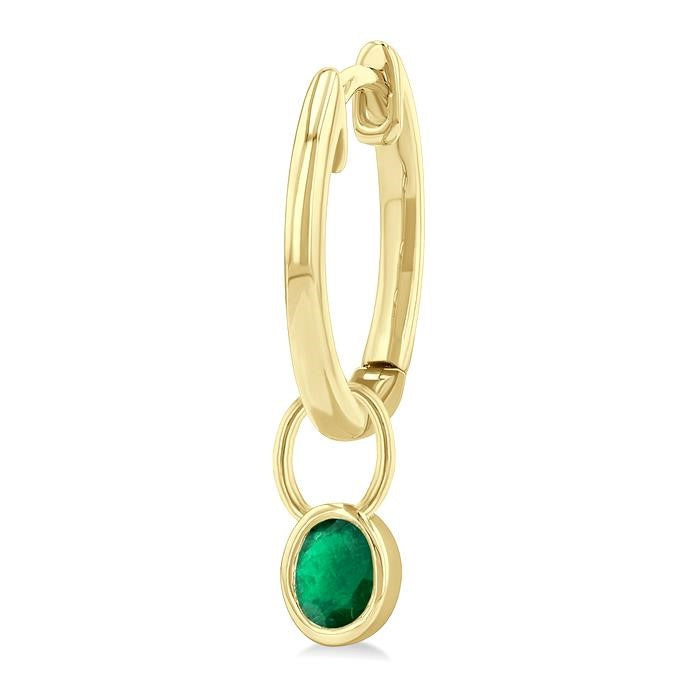 5x3 MM Bezel Set Oval Cut Emerald Precious Fashion Huggie Earrings in 14K Yellow Gold