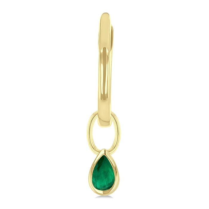 5x3 MM Bezel Set Pear Cut Emerald Precious Fashion Huggie Earrings in 14K Yellow Gold
