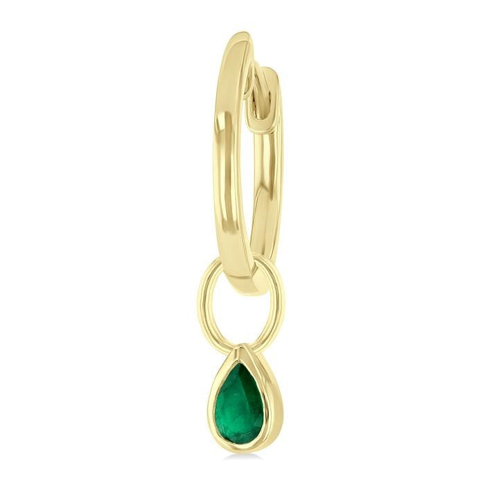 5x3 MM Bezel Set Pear Cut Emerald Precious Fashion Huggie Earrings in 14K Yellow Gold