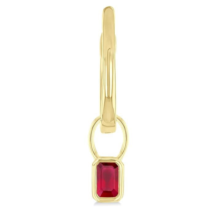 5x3 MM Bezel Set Emerald Cut Ruby Precious Fashion Huggie Earrings in 14K Yellow Gold