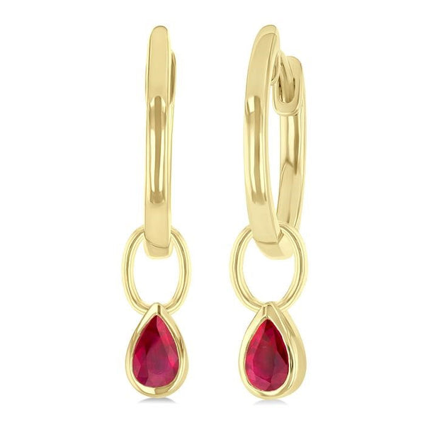 5x3 MM Bezel Set Pear Cut Ruby Precious Fashion Huggie Earrings in 14K Yellow Gold