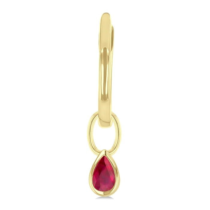 5x3 MM Bezel Set Pear Cut Ruby Precious Fashion Huggie Earrings in 14K Yellow Gold