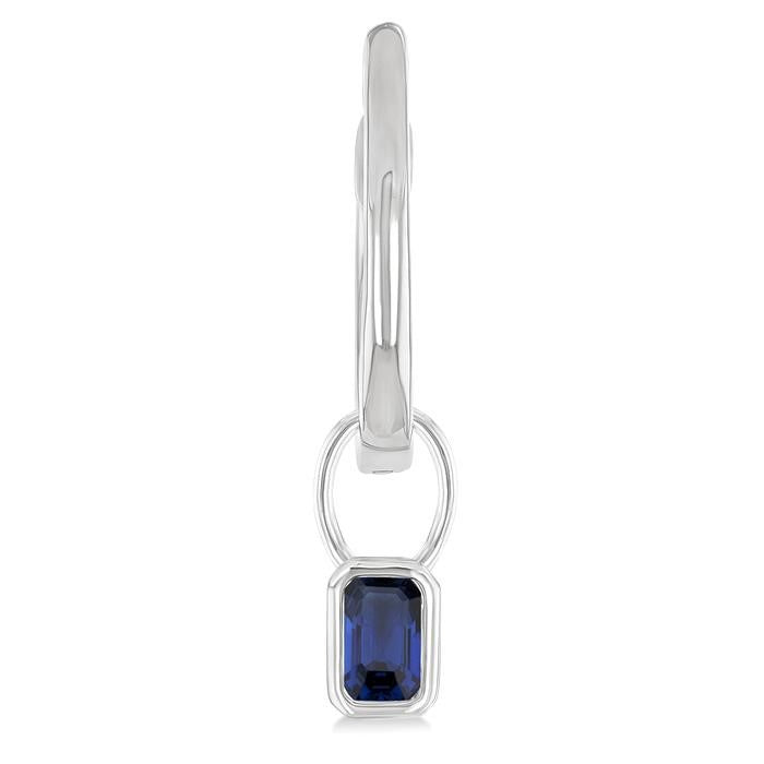 5x3 MM Bezel Set Emerald Cut Sapphire Precious Fashion Huggie Earrings in 14K White Gold