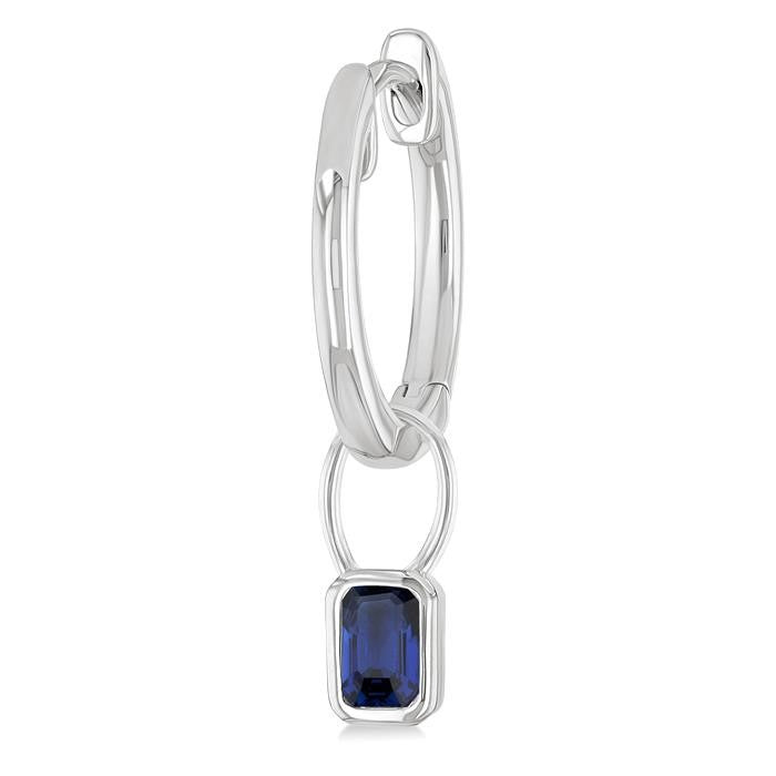 5x3 MM Bezel Set Emerald Cut Sapphire Precious Fashion Huggie Earrings in 14K White Gold