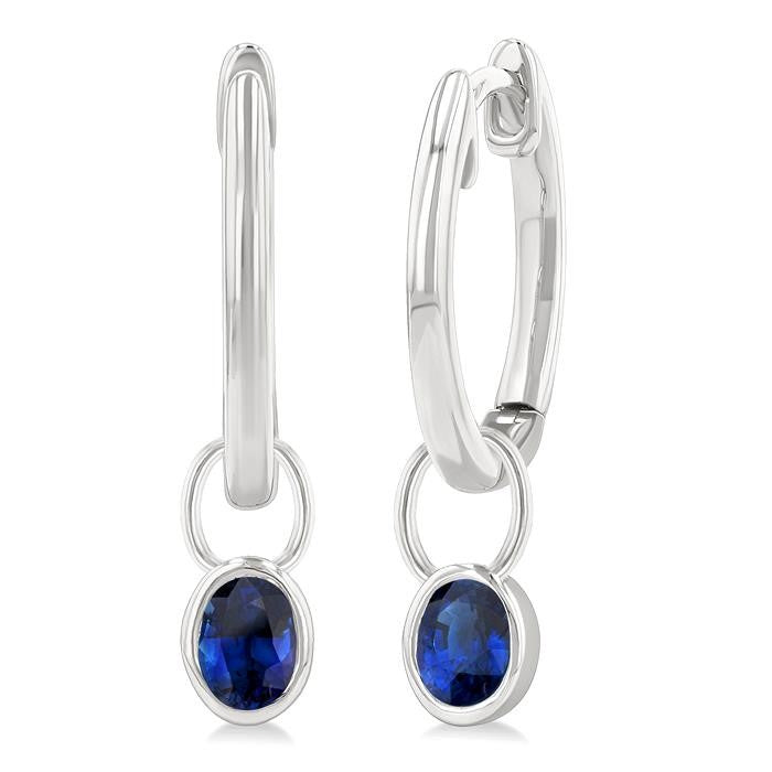 5x3 MM Bezel Set Oval Cut Sapphire Precious Fashion Huggie Earrings in 14K White Gold