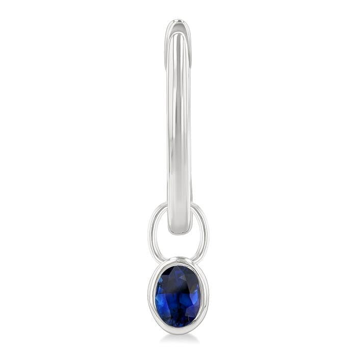 5x3 MM Bezel Set Oval Cut Sapphire Precious Fashion Huggie Earrings in 14K White Gold