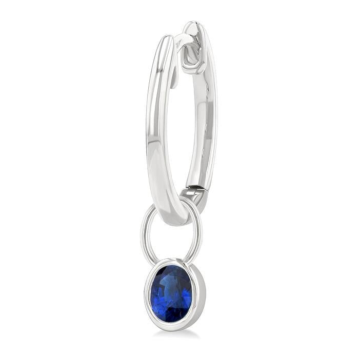 5x3 MM Bezel Set Oval Cut Sapphire Precious Fashion Huggie Earrings in 14K White Gold