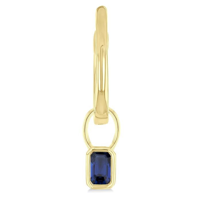 5x3 MM Bezel Set Emerald Cut Sapphire Precious Fashion Huggie Earrings in 14K Yellow Gold