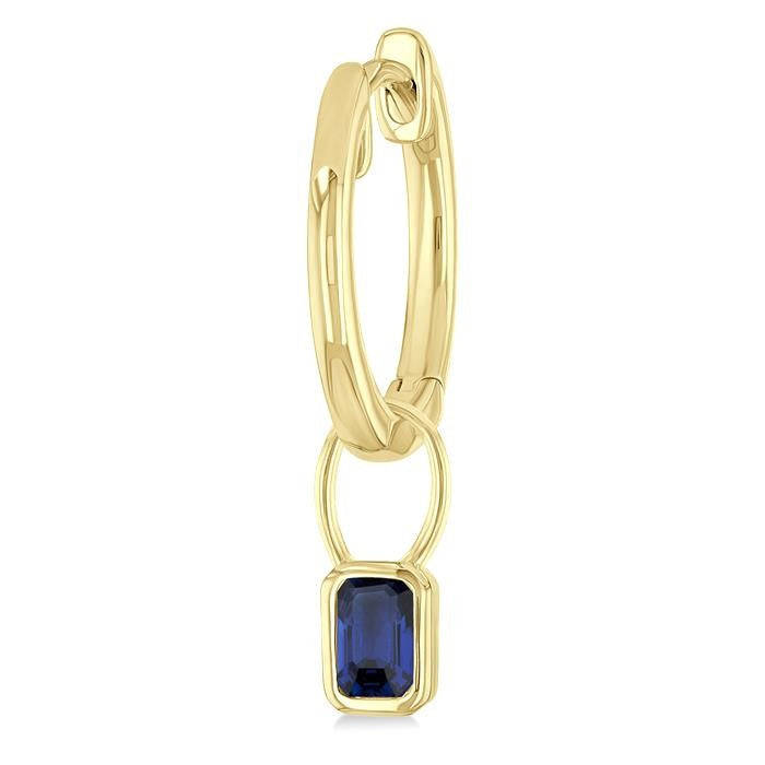 5x3 MM Bezel Set Emerald Cut Sapphire Precious Fashion Huggie Earrings in 14K Yellow Gold