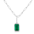 6x4 MM Bezel Set Emerald Cut Precious Fashion Pendant With Paperclip Chain in 14K White Gold