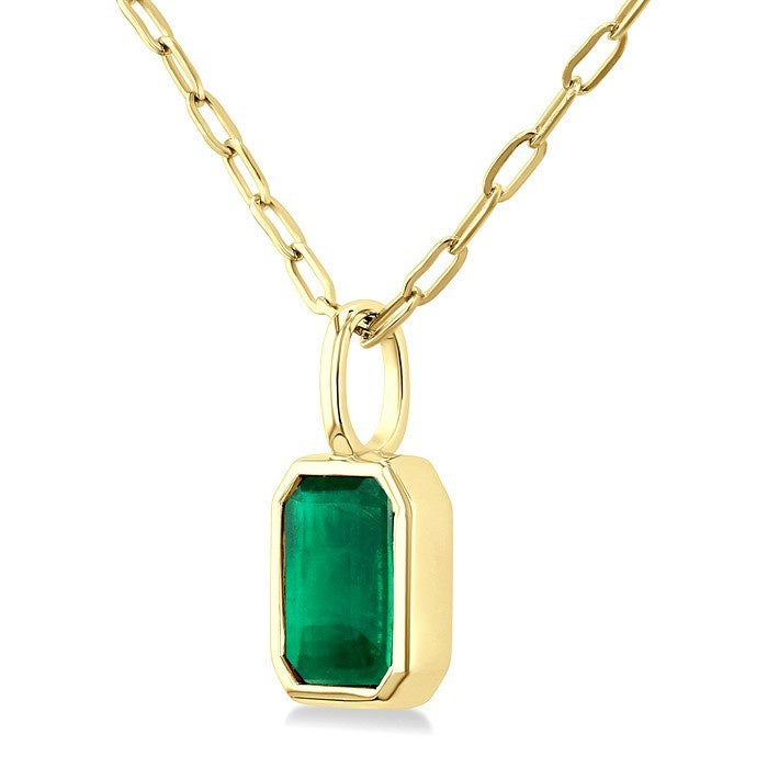 6x4 MM Bezel Set Emerald Cut Precious Fashion Pendant With Paperclip Chain in 14K Yellow Gold