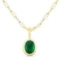 6x4 MM Bezel Set Oval Cut Emerald Precious Fashion Pendant With Paperclip Chain in 14K Yellow Gold