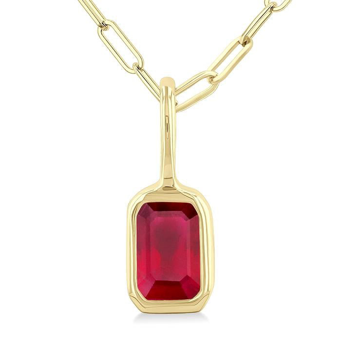 Vesper Emerald Shape Bezel Set Paperclip Gemstone Fashion Pendant