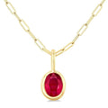 6x4 MM Bezel Set Oval Cut Ruby Precious Fashion Pendant With Paperclip Chain in 14K Yellow Gold