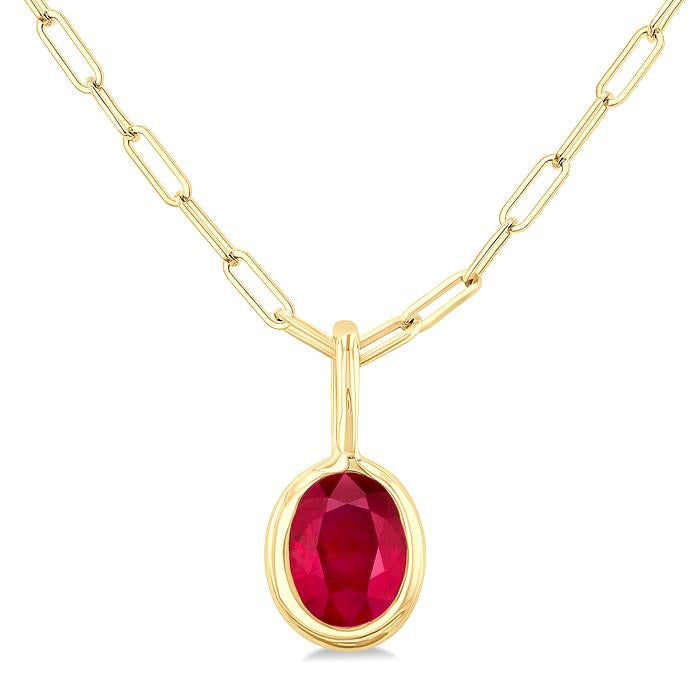 Vale Oval Shape Bezel Set Paperclip Gemstone Fashion Pendant