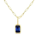 6x4 MM Bezel Set Emerald Cut Sapphire Precious Fashion Pendant With Paperclip Chain in 14K Yellow Gold
