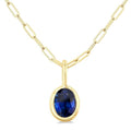 6x4 MM Bezel Set Oval Cut Sapphire Precious Fashion Pendant With Paperclip Chain in 10K Yellow Gold