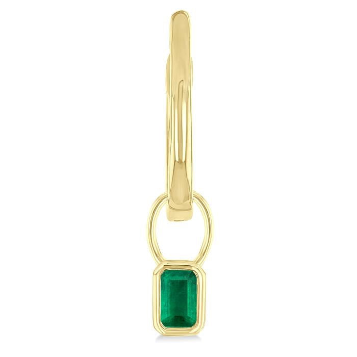 5x3 MM Bezel Set Emerald Precious Fashion Huggie Earrings in 10K Yellow Gold