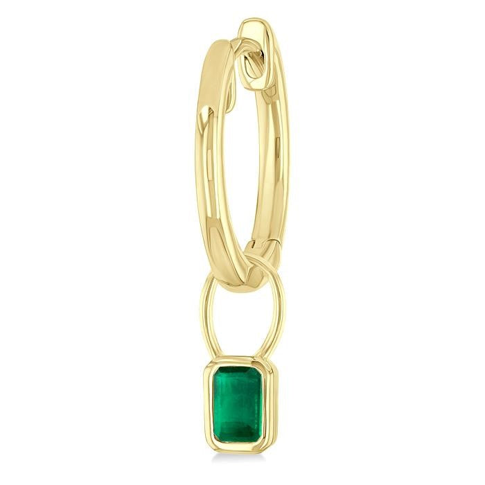 5x3 MM Bezel Set Emerald Precious Fashion Huggie Earrings in 10K Yellow Gold