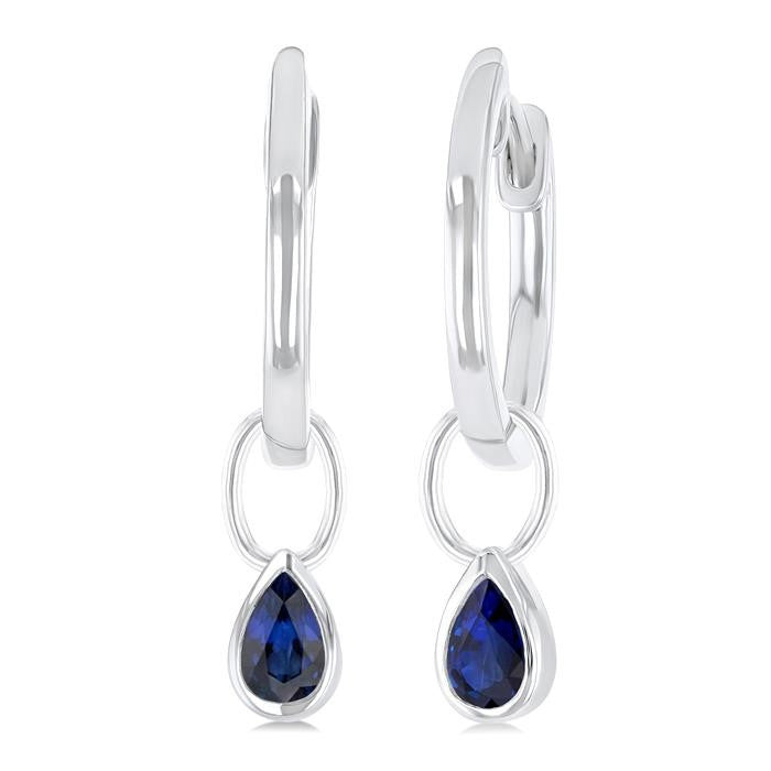 5x3 MM Bezel Set Pear Cut Sapphire Precious Fashion Huggie Earrings in 10K White Gold