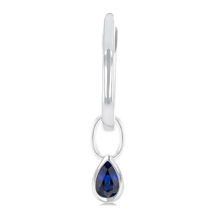 5x3 MM Bezel Set Pear Cut Sapphire Precious Fashion Huggie Earrings in 10K White Gold