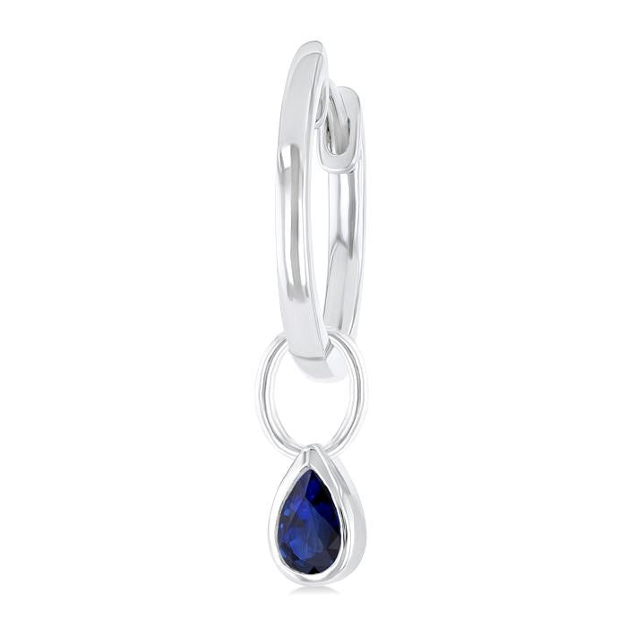 5x3 MM Bezel Set Pear Cut Sapphire Precious Fashion Huggie Earrings in 10K White Gold