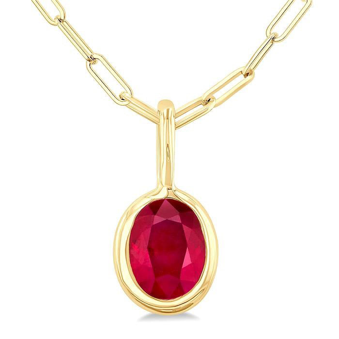 Majesty Oval Shape Bezel Set Paperclip Gemstone Fashion Pendant