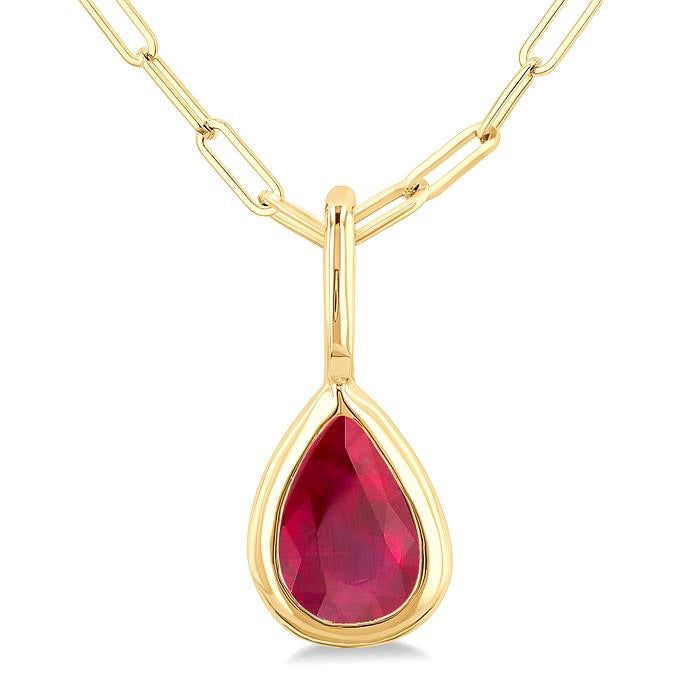 Ivy Pear Shape Bezel Set Paperclip Gemstone Fashion Pendant